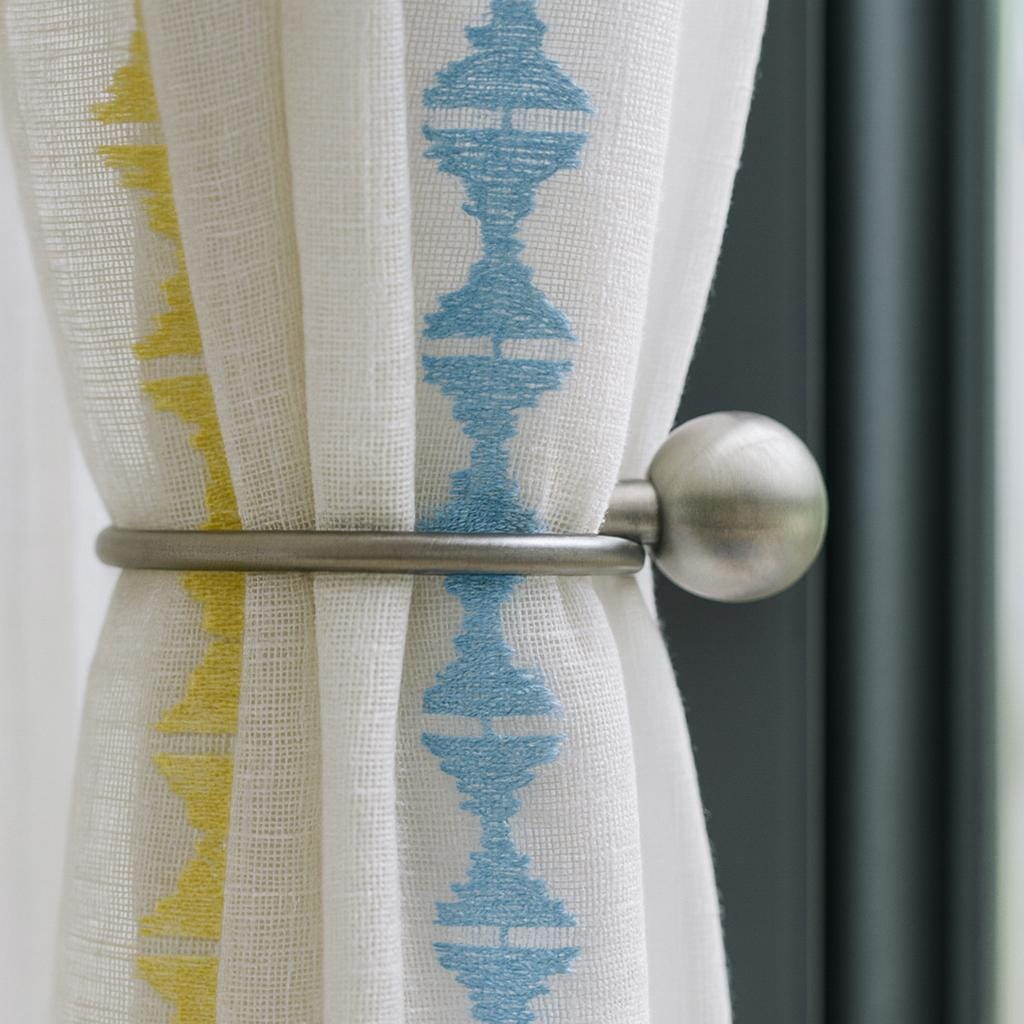 Nursery Sheer Curtains: White Linen with Colorful Embroidered Stripes - Custom Sizes — image 6