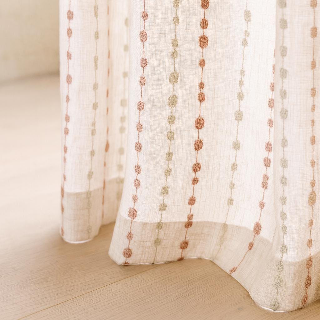Linen Sheer Curtains: Ivory with Blush Pink & Sage Dot Embroidery — image 1