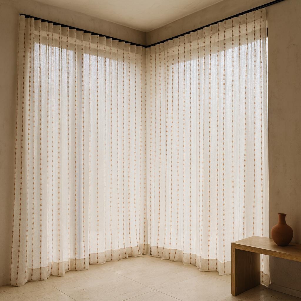 Linen Sheer Curtains: Ivory with Blush Pink & Sage Dot Embroidery — image 2