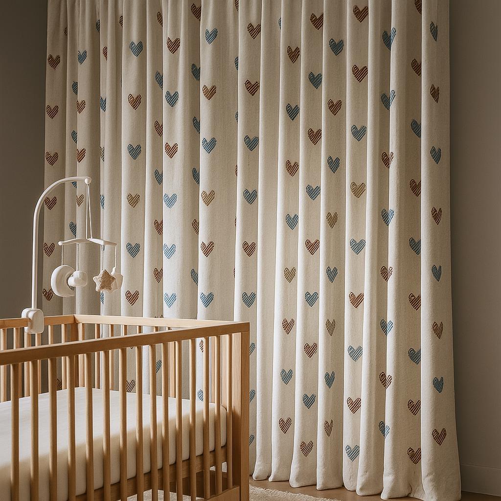 Linen Curtains: White with Heart Embroidery (Blackout or Organic Cotton Liner) — image 1