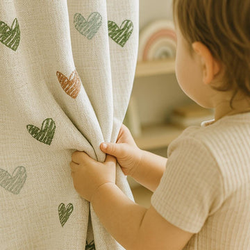 Nursery Curtains: Embroidered Hearts on White Linen - Blackout Option — image 1