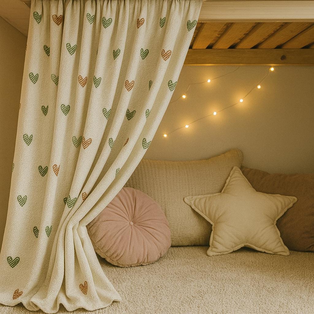 Nursery Curtains: Embroidered Hearts on White Linen - Blackout Option — image 5