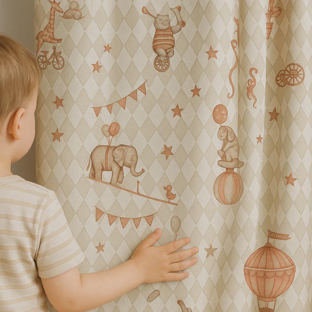 Nursery Curtains: Vintage Circus Animals & Balloons (Custom Sizes Available) — image 1