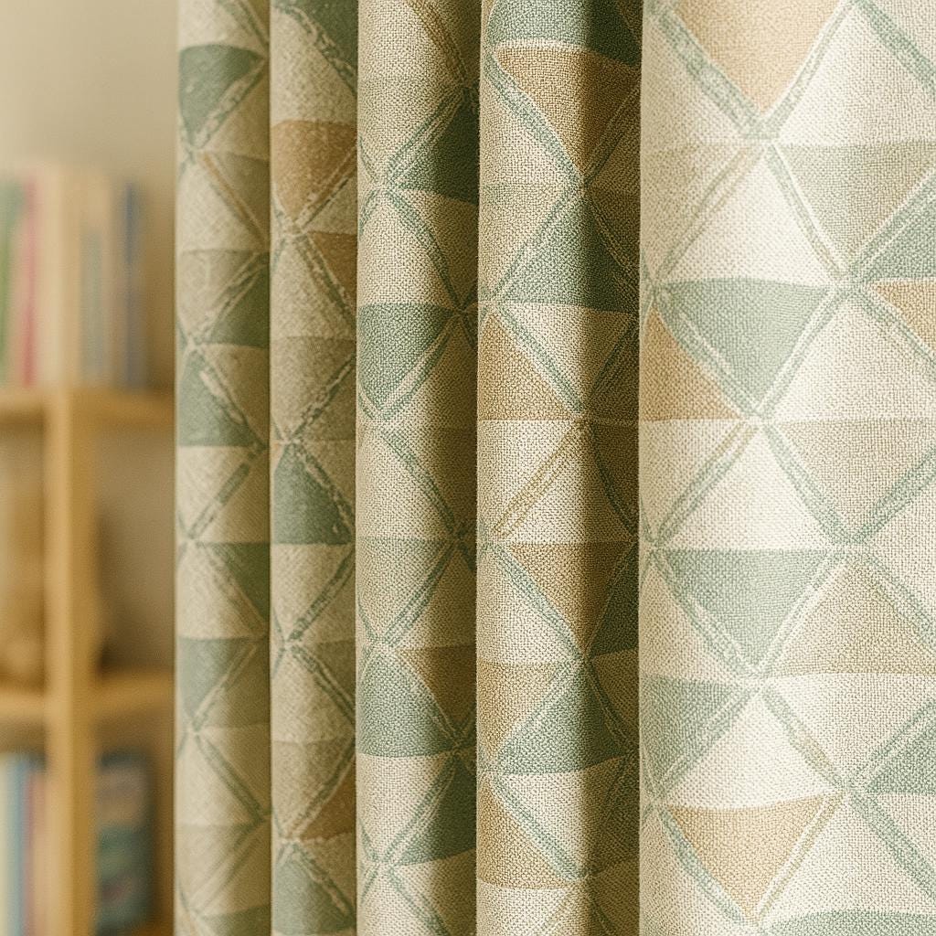 Linen Blackout Curtains - Sage, Sand & Taupe Triangles on Ivory — image 4