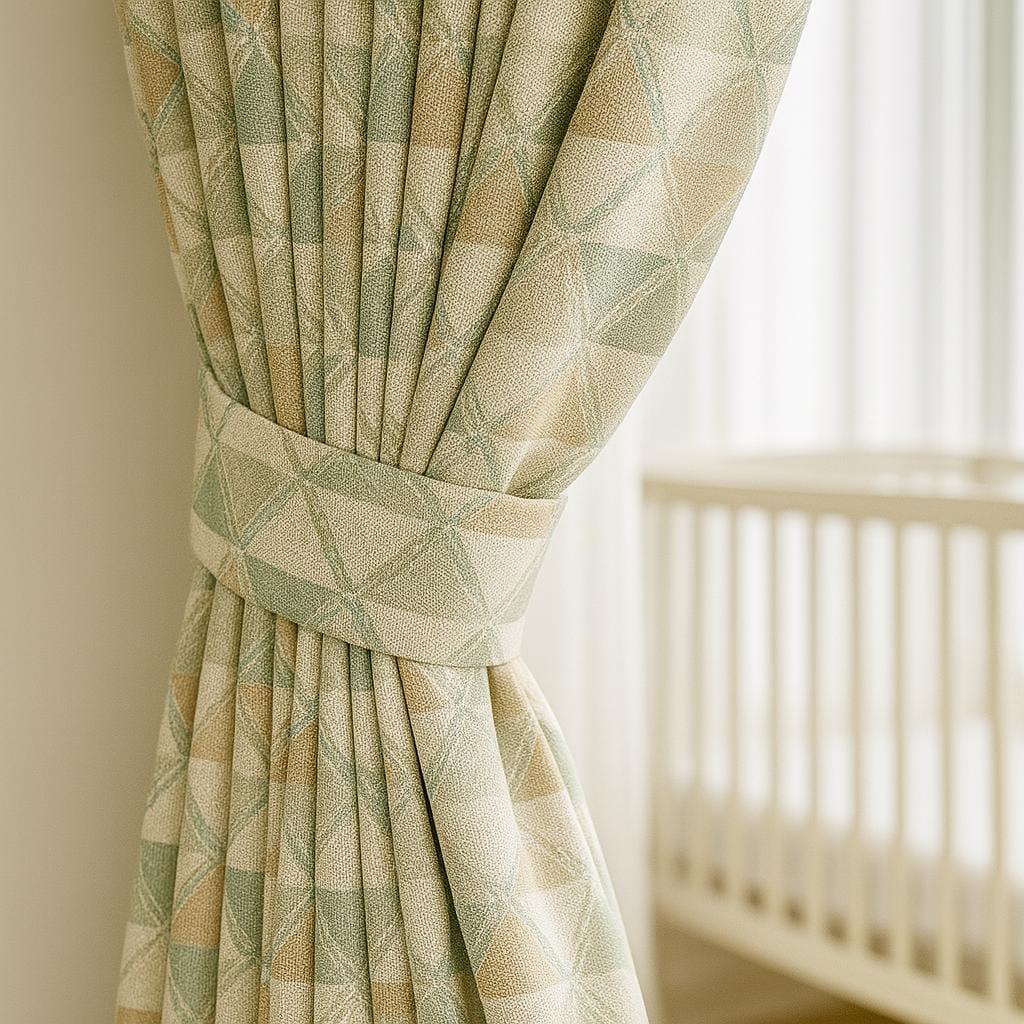 Linen Blackout Curtains - Sage, Sand & Taupe Triangles on Ivory — image 6