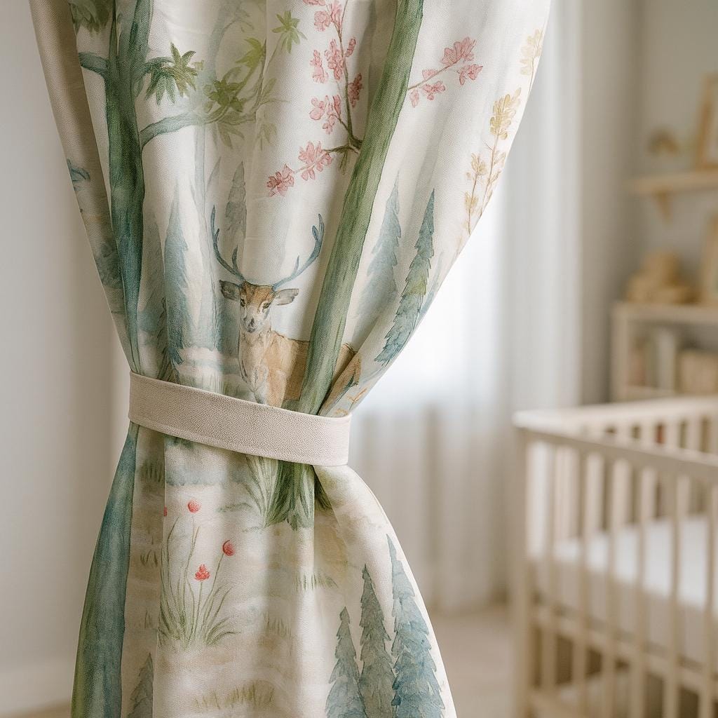 Woodland Deer Curtains: Organic Linen Blackout Nursery Drapes — image 7