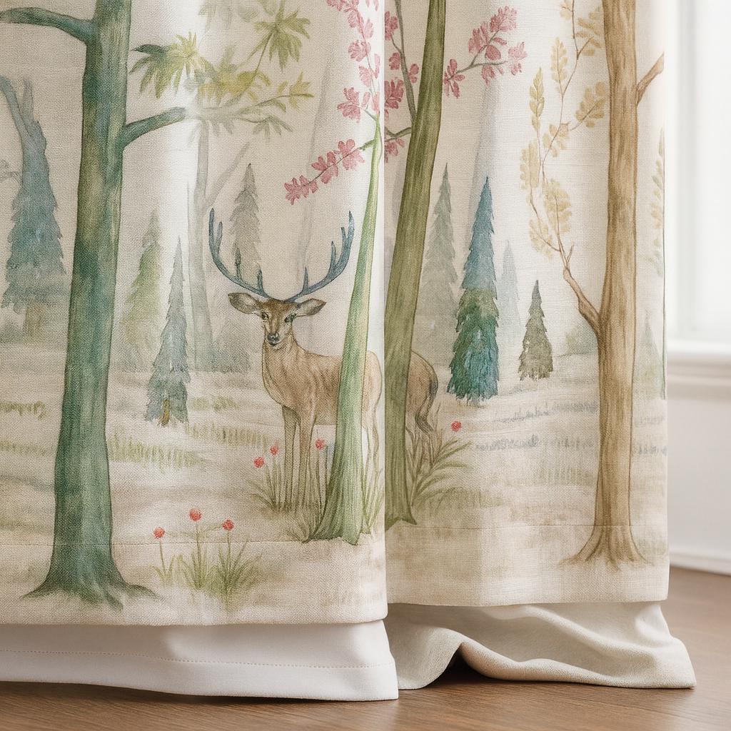 Woodland Deer Curtains: Organic Linen Blackout Nursery Drapes — image 8