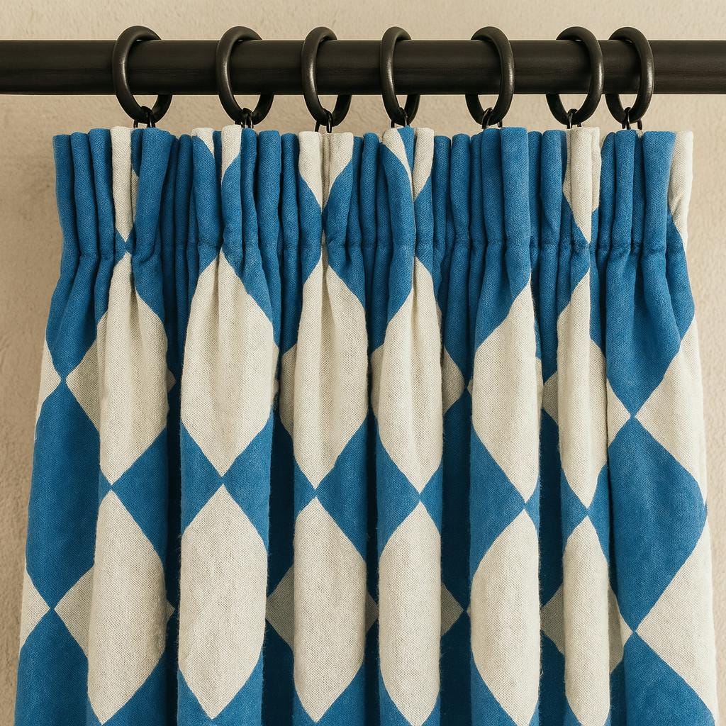 Indigo Blue Diamond Curtains: Organic Cotton Hand Block Print — image 8