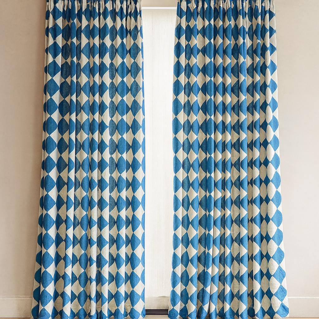 Indigo Blue Diamond Curtains: Organic Cotton Hand Block Print — image 9