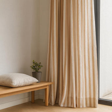 Hand Block Printed Curtains: Organic Cotton Beige Stripes - Custom Sizes — image 1