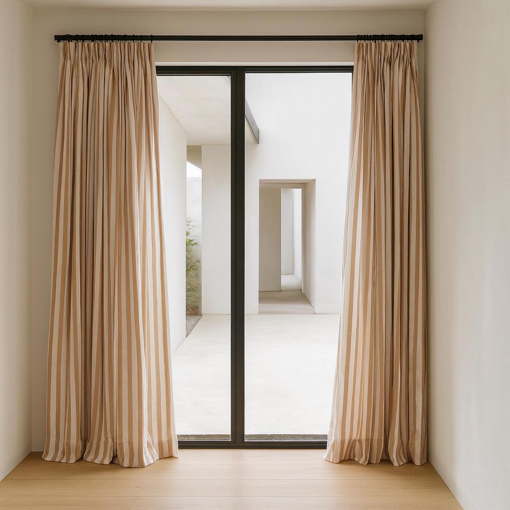 Hand Block Printed Curtains: Organic Cotton Beige Stripes - Custom Sizes — image 3