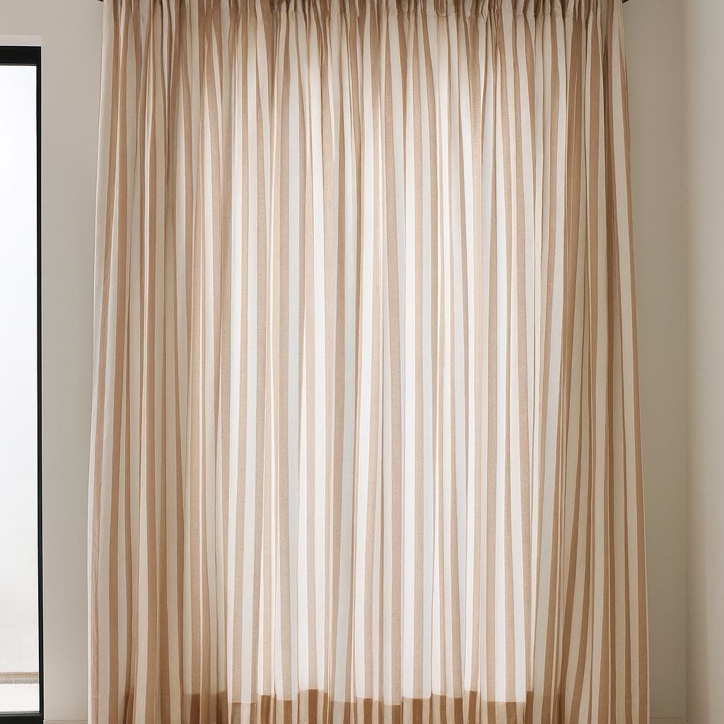 Hand Block Printed Curtains: Organic Cotton Beige Stripes - Custom Sizes — image 4