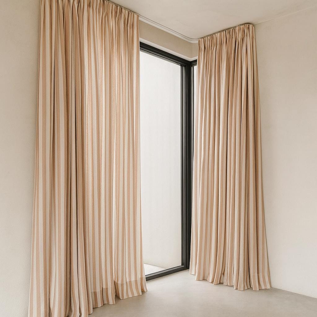 Hand Block Printed Curtains: Organic Cotton Beige Stripes - Custom Sizes — image 5