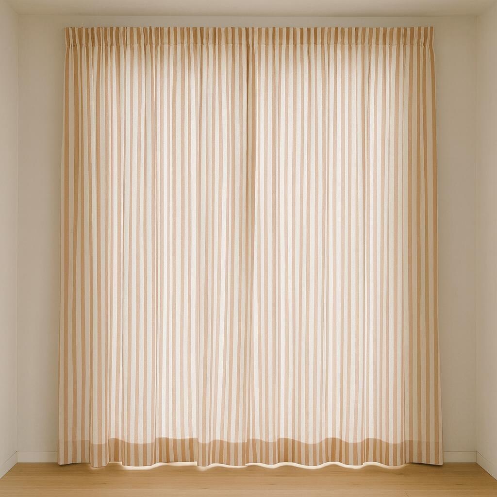 Hand Block Printed Curtains: Organic Cotton Beige Stripes - Custom Sizes — image 6