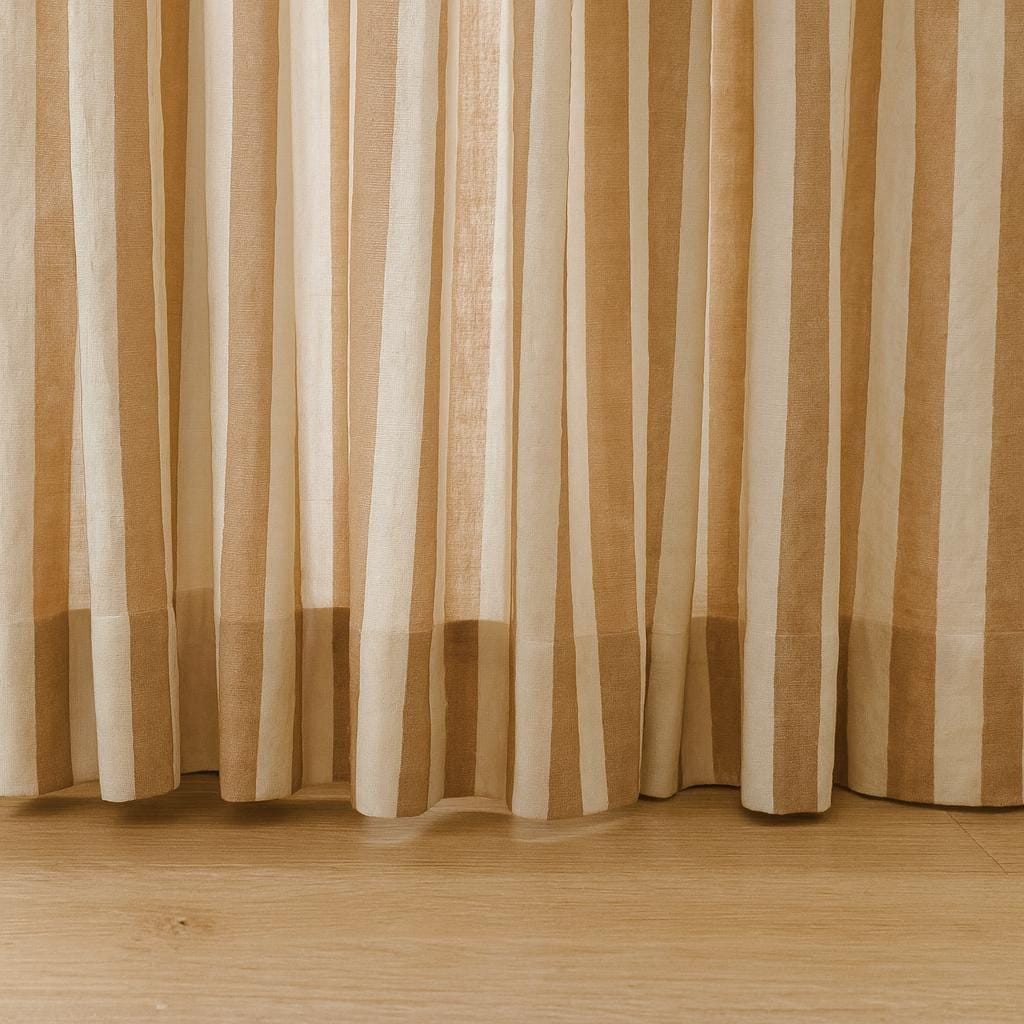 Hand Block Printed Curtains: Organic Cotton Beige Stripes - Custom Sizes — image 7