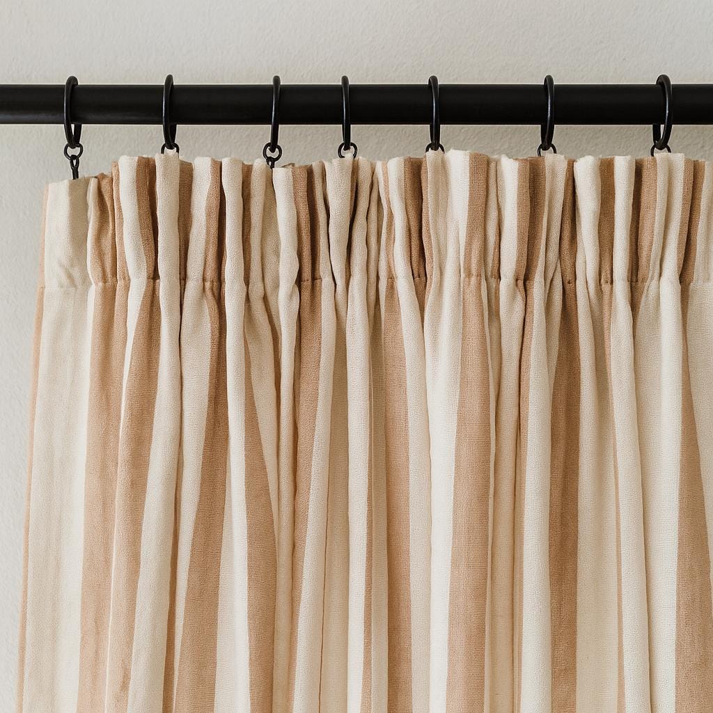 Hand Block Printed Curtains: Organic Cotton Beige Stripes - Custom Sizes — image 8