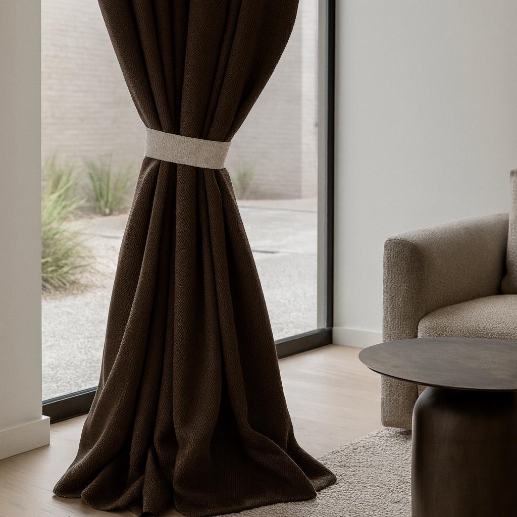 Linen Pinch Pleat Curtains, Deep Espresso Brown (Blackout or Light-Filtering) — image 4