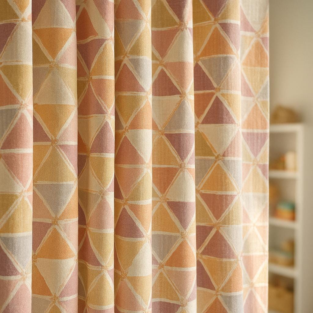 Linen Nursery Curtains: Geometric Triangle Print (Blackout or Light-Filtering) — image 1