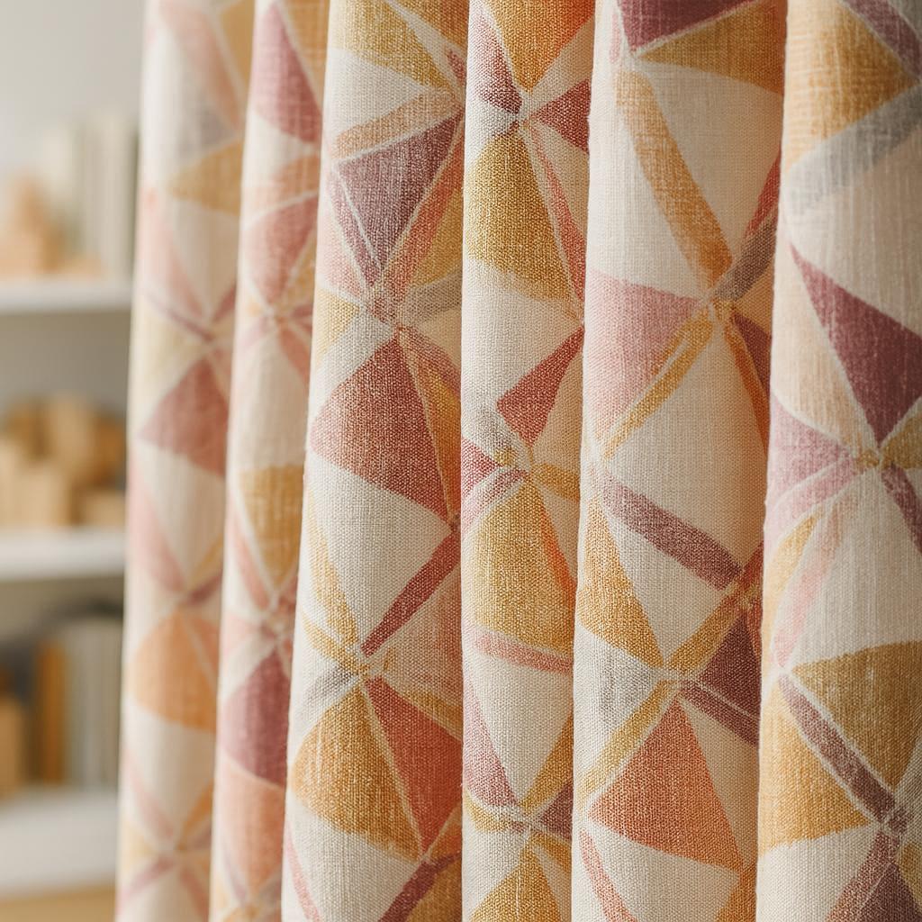 Linen Nursery Curtains: Geometric Triangle Print (Blackout or Light-Filtering) — image 1