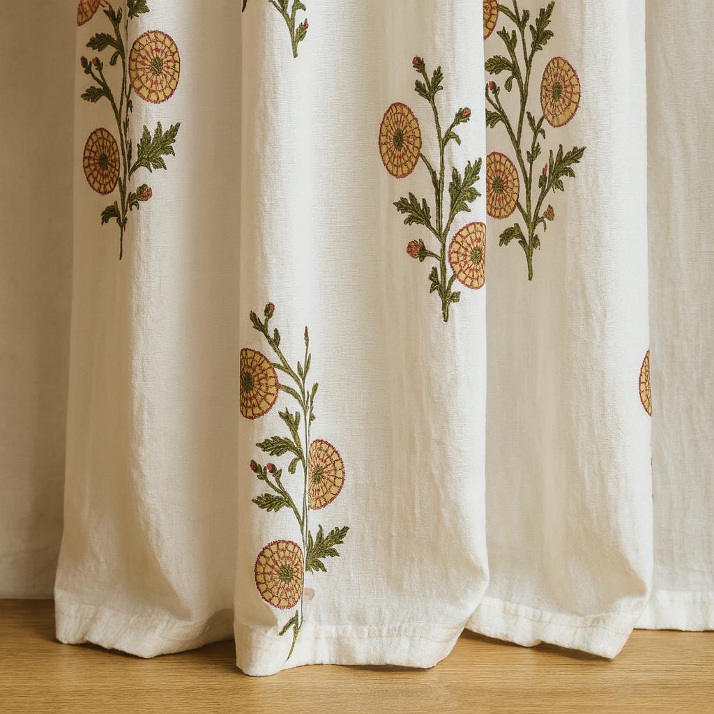 Saffron Floral Curtains - Organic Cotton, Handcrafted Print — image 1