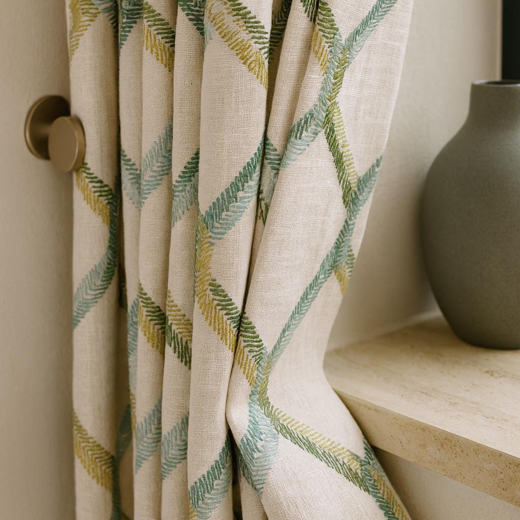 Linen Blackout Curtains: Organic Fabric with Embroidered Trellis (Custom Fit) — image 1