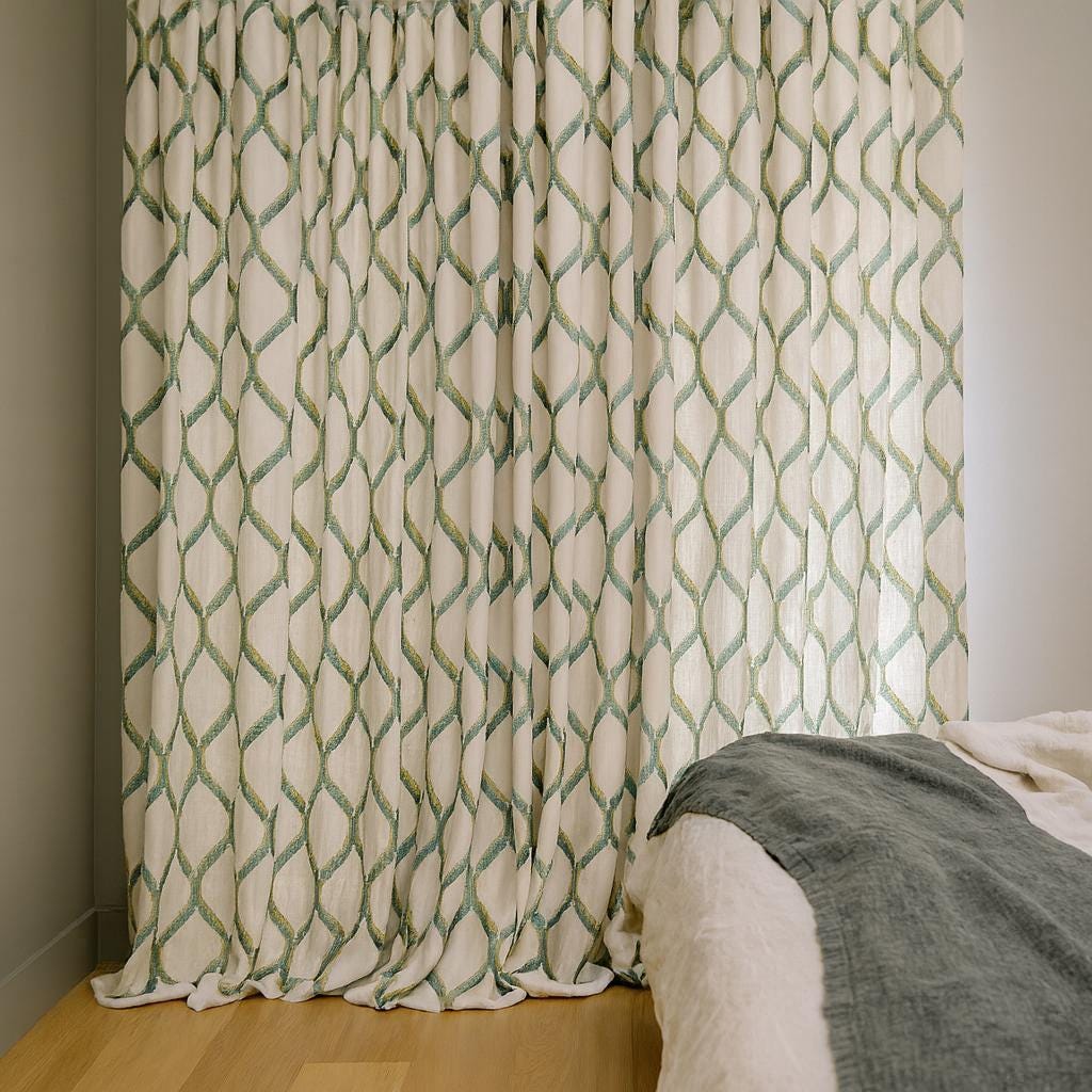 Linen Blackout Curtains: Organic Fabric with Embroidered Trellis (Custom Fit) — image 3