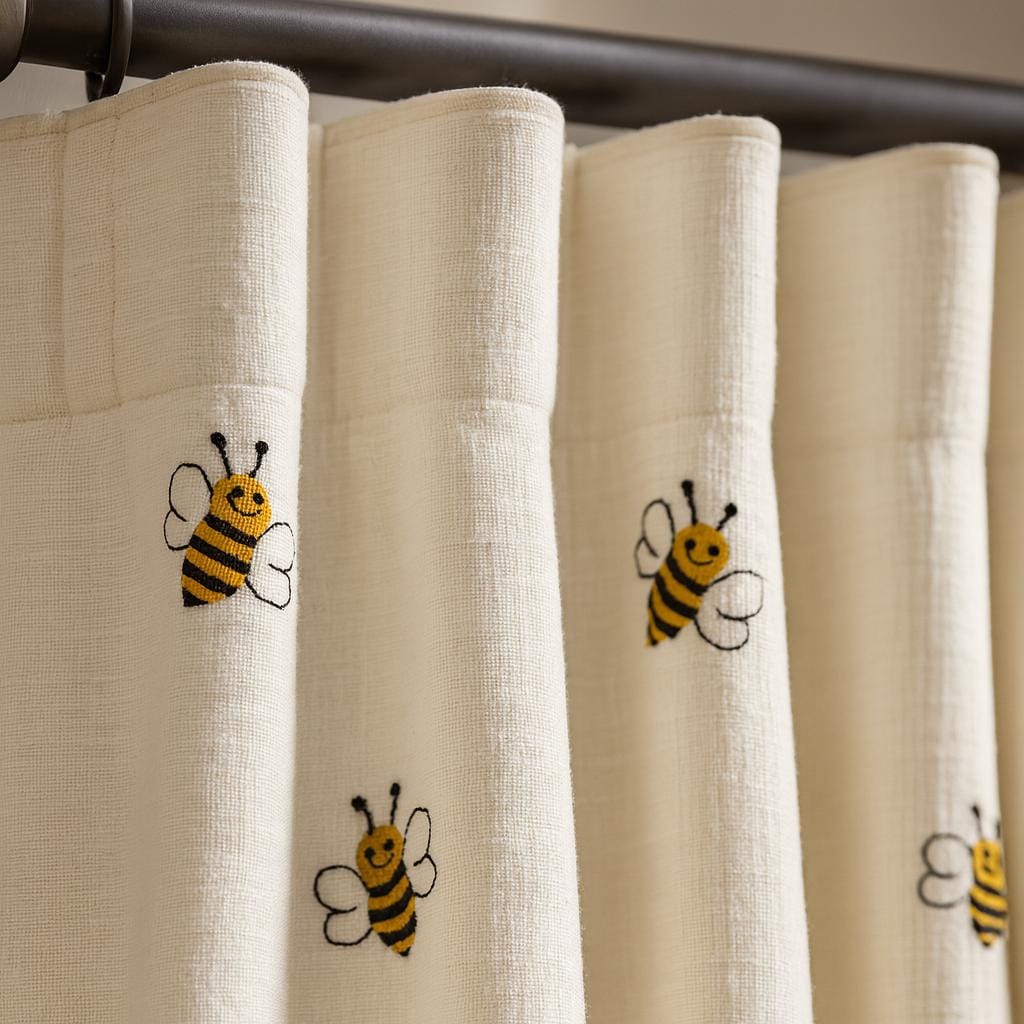Nursery Curtains: Organic Linen with Cheerful Bee Embroidery (Custom Sizes) — image 3