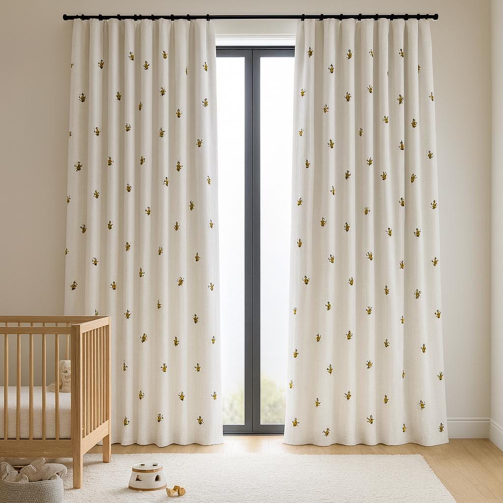 Nursery Curtains: Organic Linen with Cheerful Bee Embroidery (Custom Sizes) — image 4