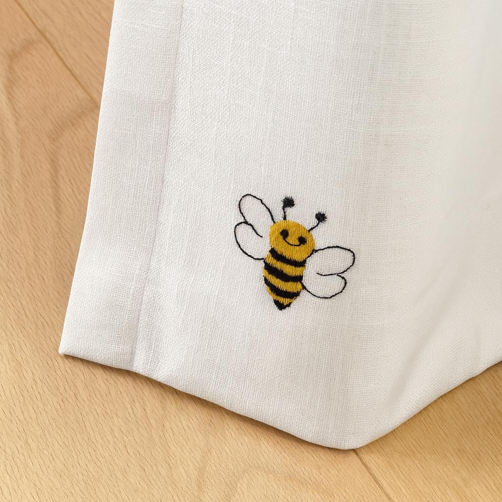 Nursery Curtains: Organic Linen with Cheerful Bee Embroidery (Custom Sizes) — image 5