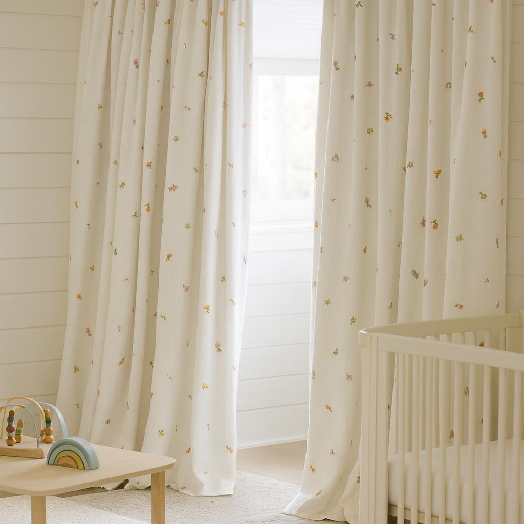 Linen Nursery Curtains, Pinch Pleated, Pastel Flowers (Cotton or Blackout Liner) — image 3