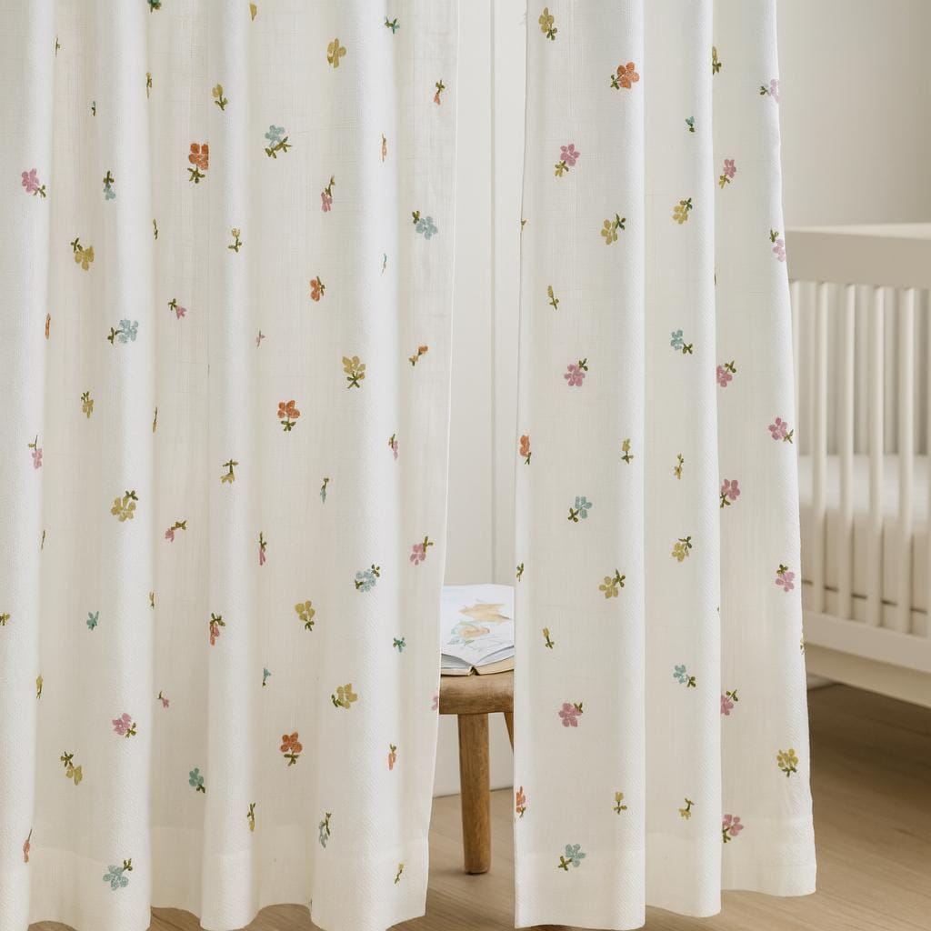 Linen Nursery Curtains, Pinch Pleated, Pastel Flowers (Cotton or Blackout Liner) — image 4