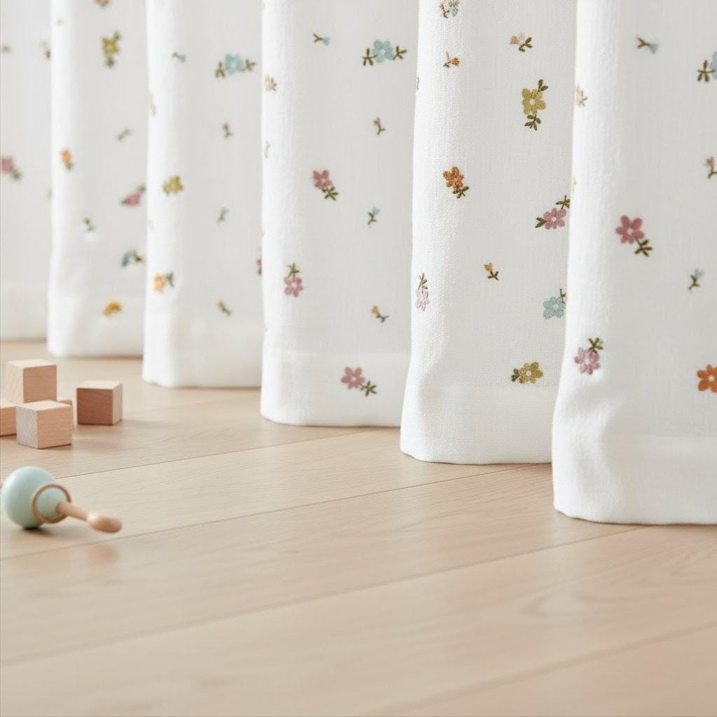 Linen Nursery Curtains, Pinch Pleated, Pastel Flowers (Cotton or Blackout Liner) — image 6