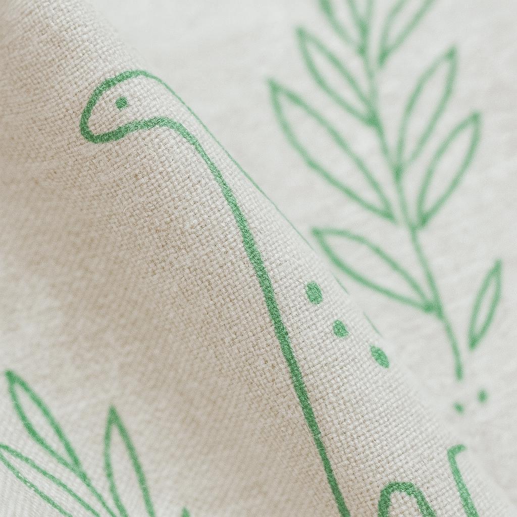 Organic Linen Kids Curtains: White with Green Dinosaur Print — image 3