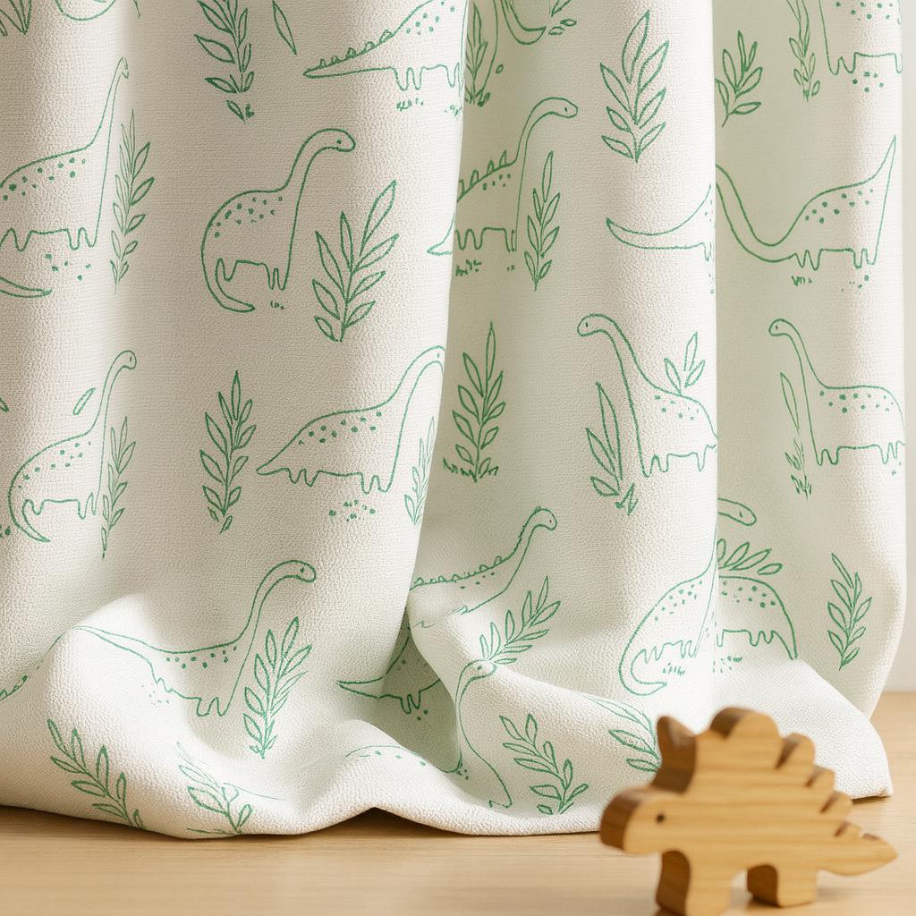 Organic Linen Kids Curtains: White with Green Dinosaur Print — image 6