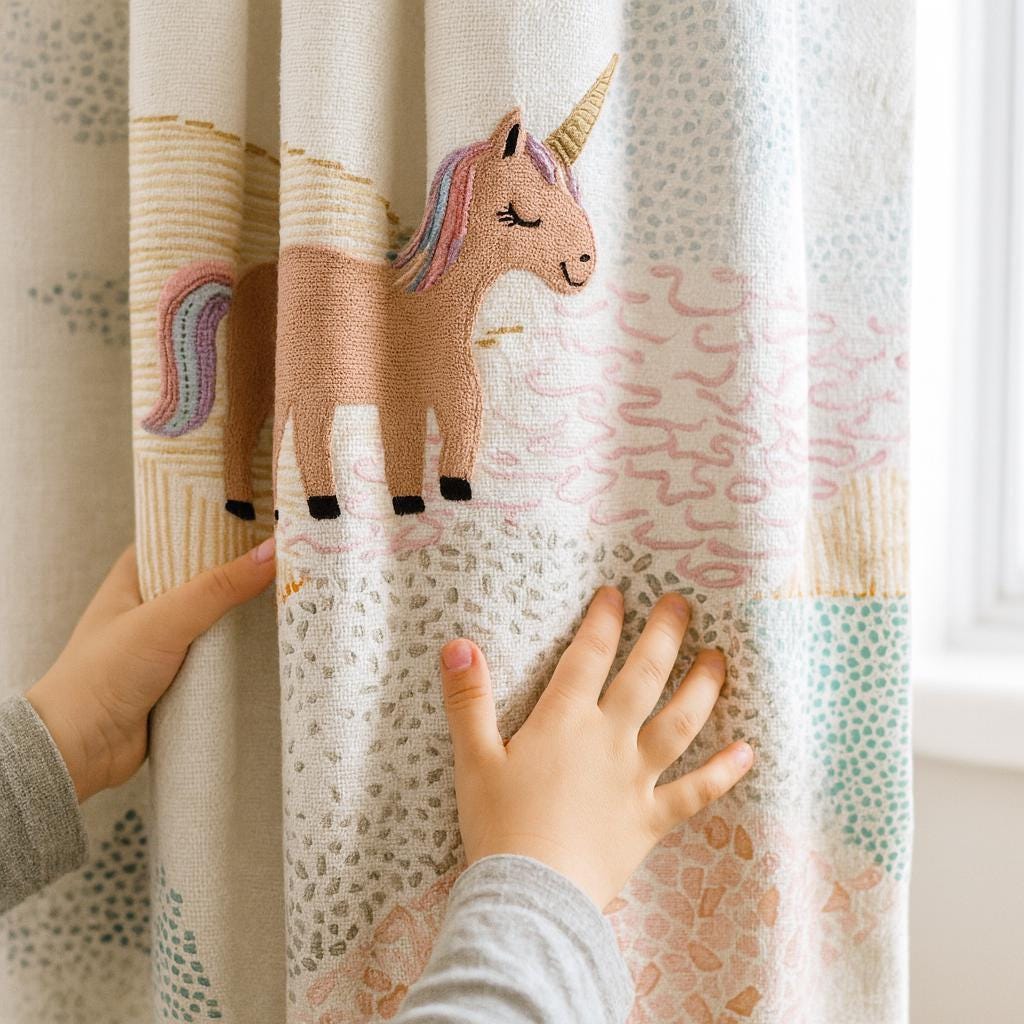 Unicorn Linen Curtains, Embroidered Blackout (Custom Sizes Available) — image 2