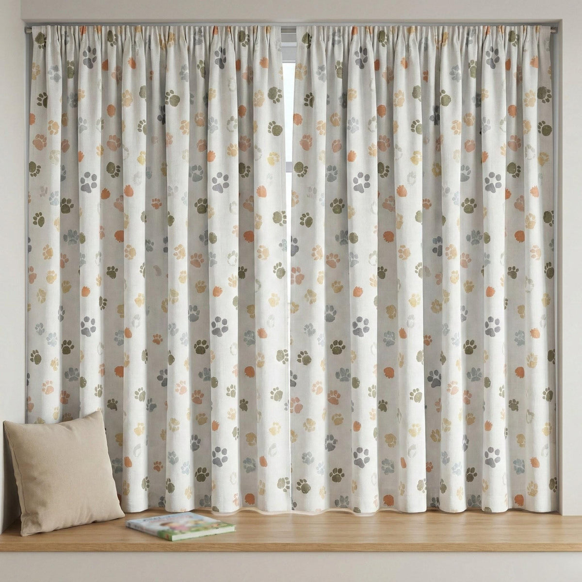 Paw Print Linen Curtains, Kids Nursery Decor, Pet Theme — image 9