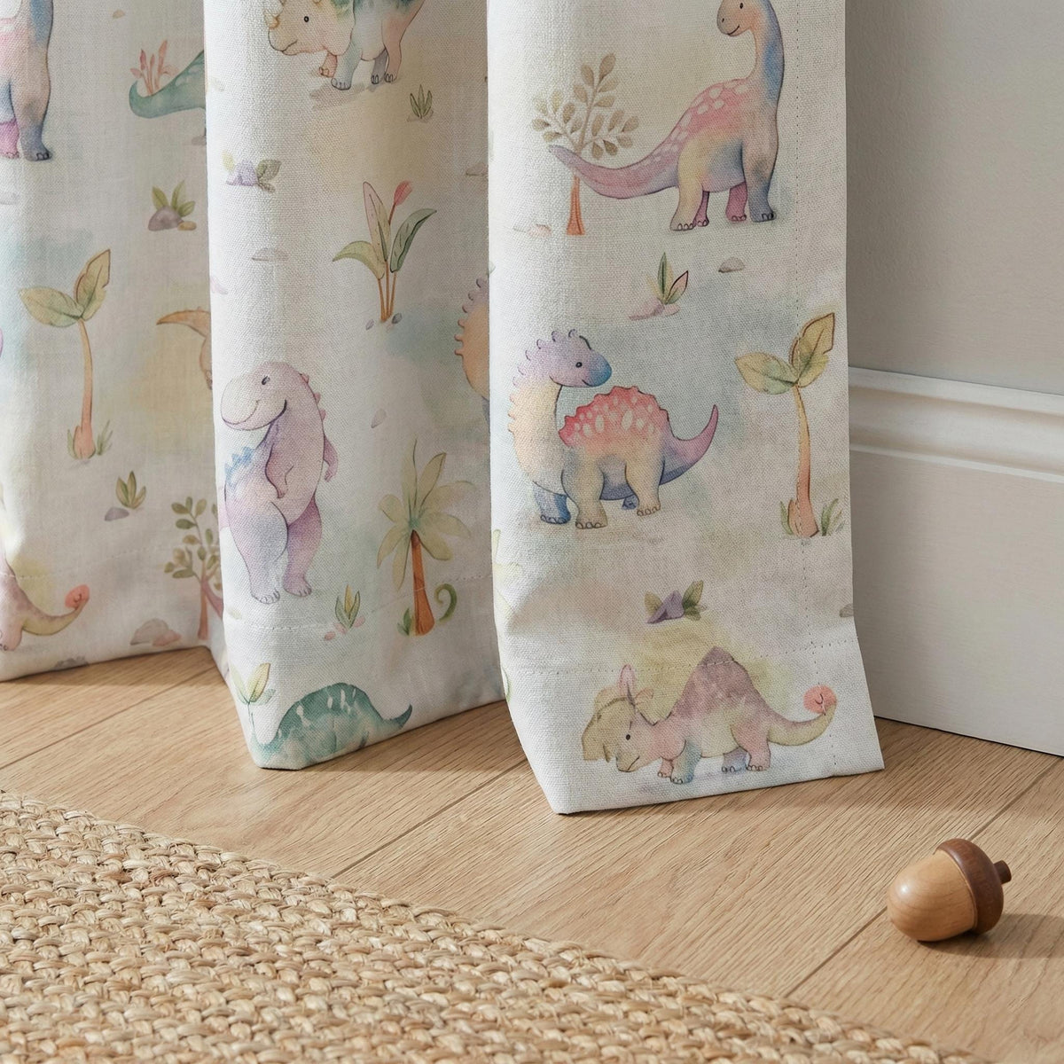 Watercolor Dinosaur Linen Nursery Curtains, Kids Room Drapes — image 7