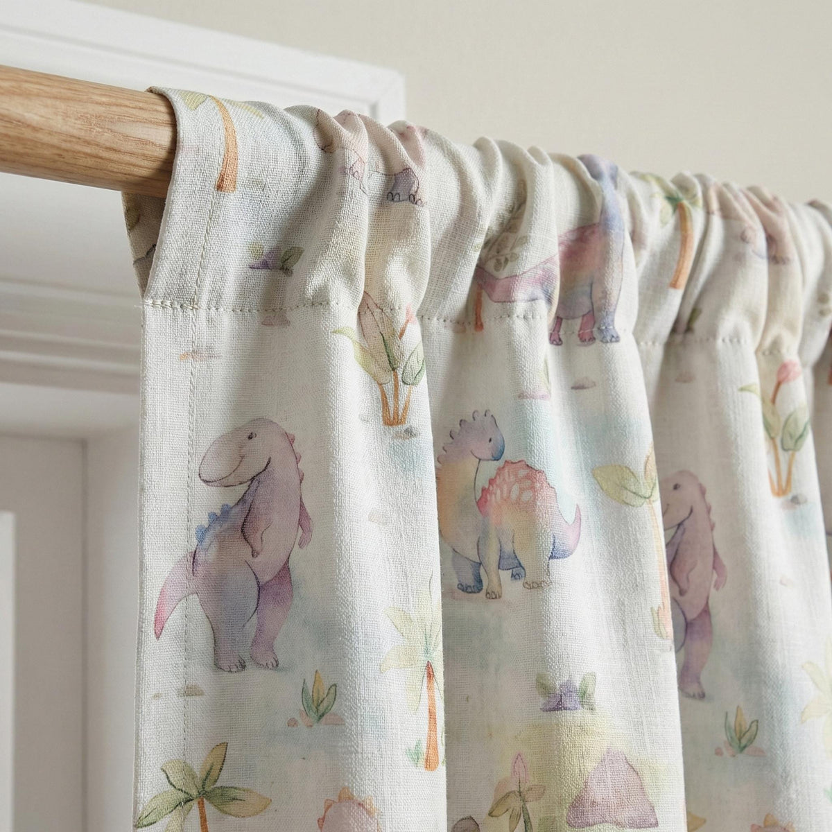 Watercolor Dinosaur Linen Nursery Curtains, Kids Room Drapes — image 3
