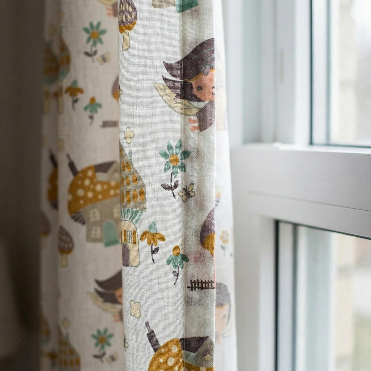 Blackout Linen Curtains: Fairy & Mushroom Print - Soft Pastel Colors — image 6