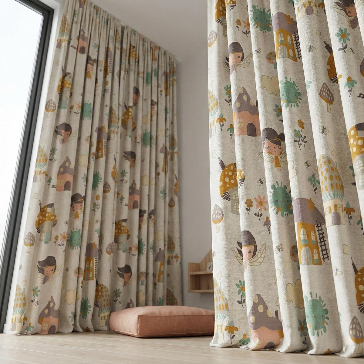 Blackout Linen Curtains: Fairy & Mushroom Print - Soft Pastel Colors — image 7