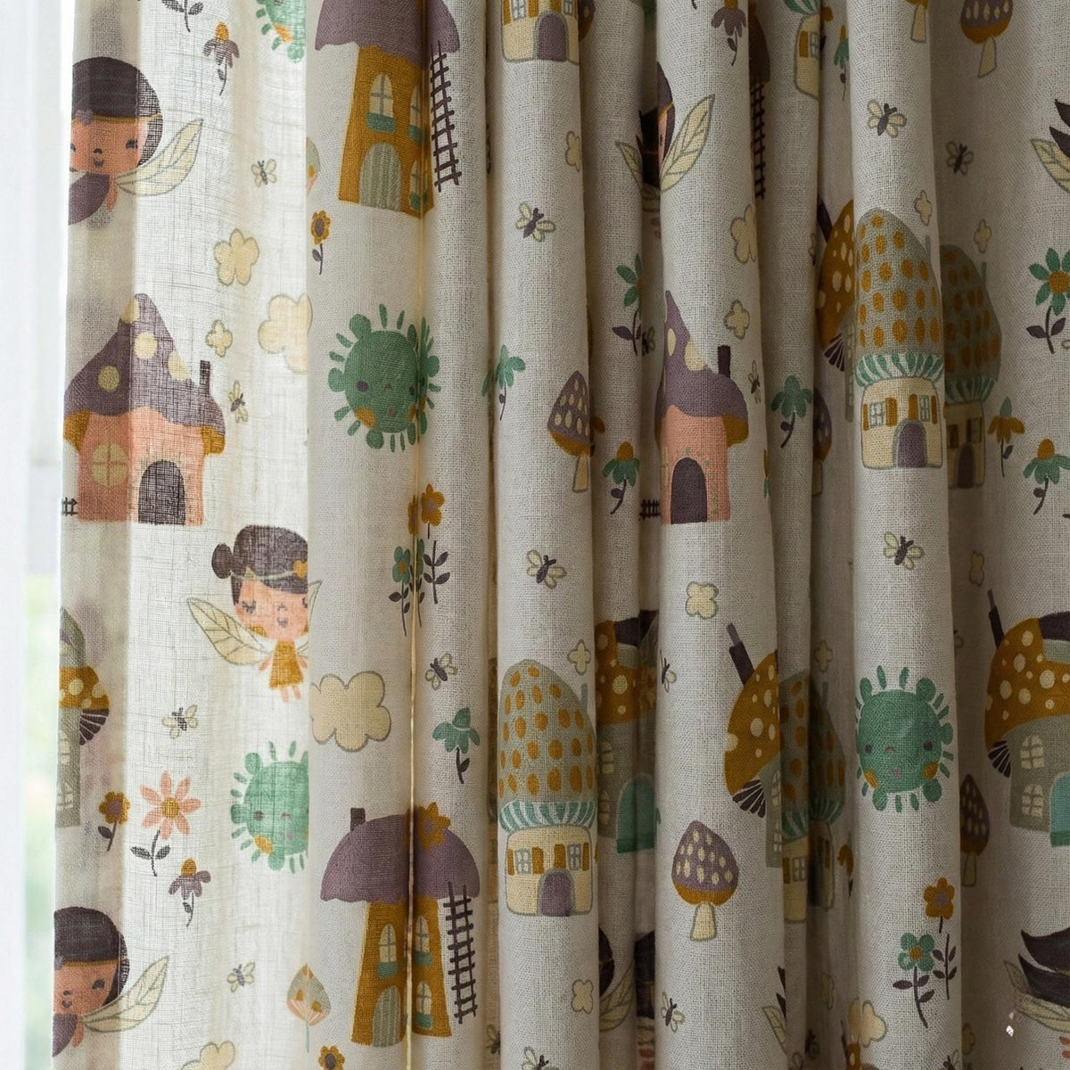Blackout Linen Curtains: Fairy & Mushroom Print - Soft Pastel Colors — image 5