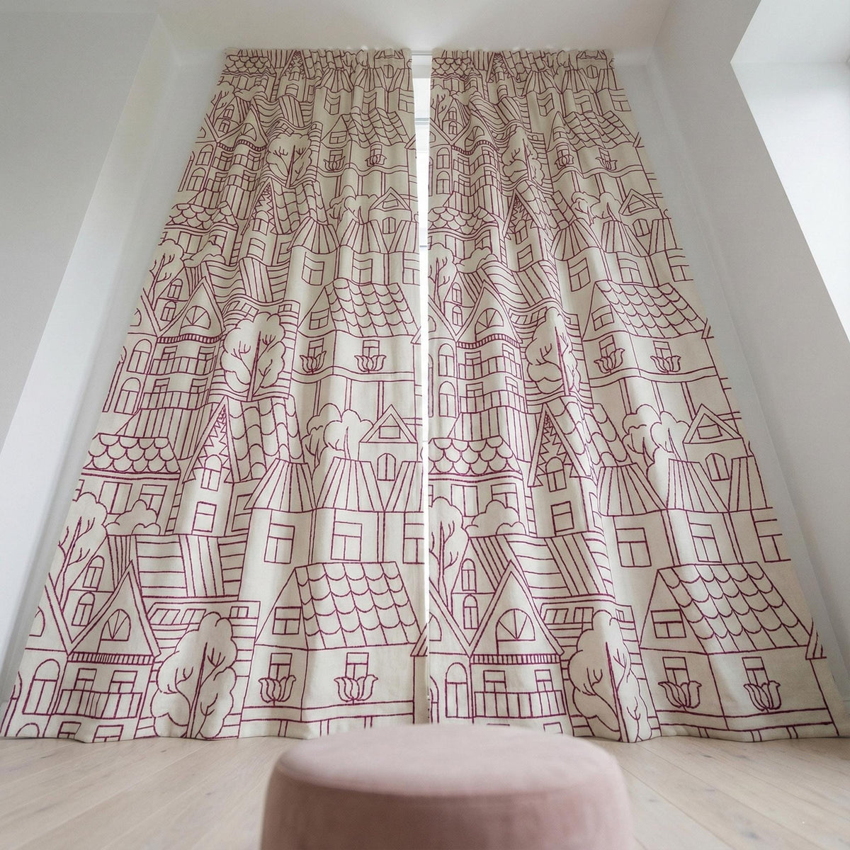 Blackout Linen Curtains: Ivory with Pink Embroidery (Single or Pair, Custom Sizes) — image 7