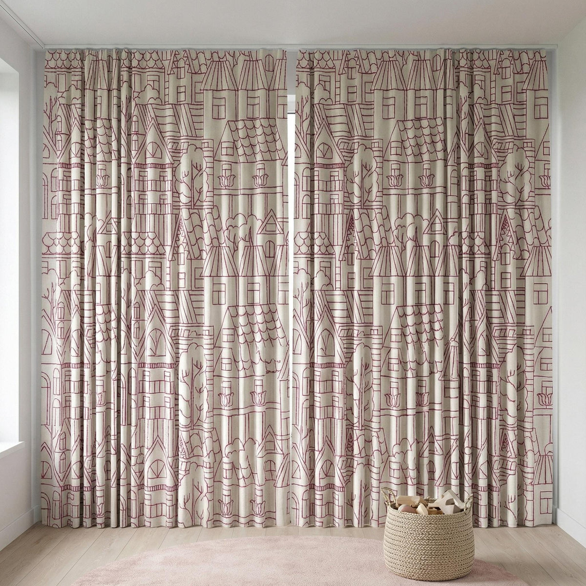 Blackout Linen Curtains: Ivory with Pink Embroidery (Single or Pair, Custom Sizes) — image 5