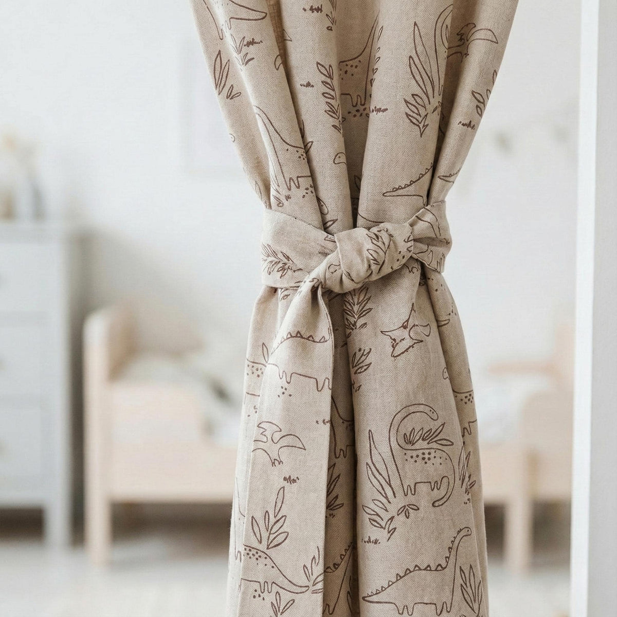 Blush Linen Dinosaur Curtains: Kids Blackout or Light-Filtering Drapes — image 2