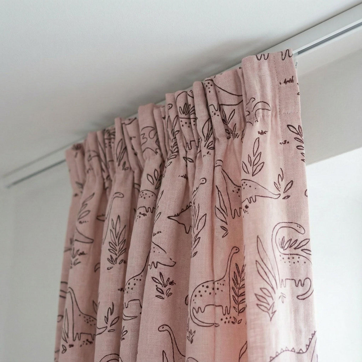Blush Pink Dinosaur Linen Curtains, Playful Cocoa Brown (Blackout or Cotton) — image 6