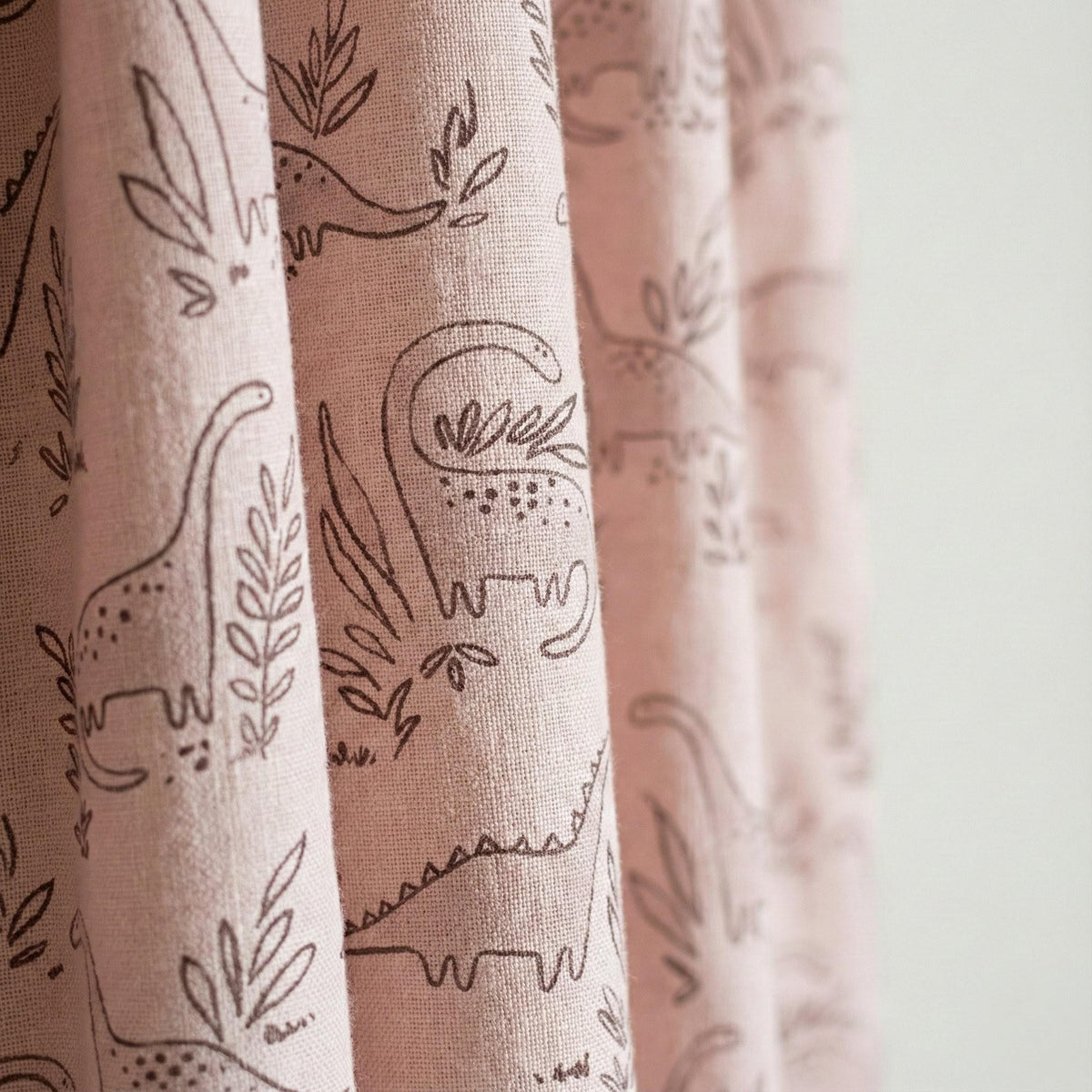 Blush Pink Dinosaur Linen Curtains, Playful Cocoa Brown (Blackout or Cotton) — image 3