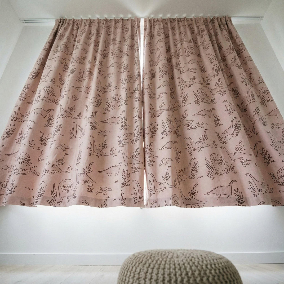 Blush Pink Dinosaur Linen Curtains, Playful Cocoa Brown (Blackout or Cotton) — image 8