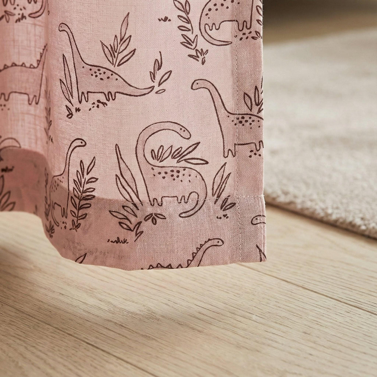 Blush Pink Dinosaur Linen Curtains, Playful Cocoa Brown (Blackout or Cotton) — image 4