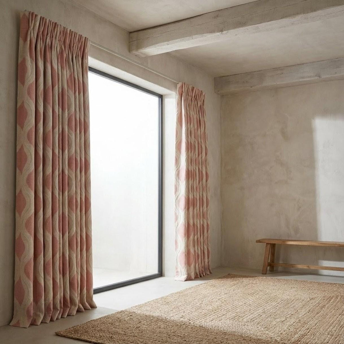Blush Pink Linen Curtains: Embroidered Ogee Pattern, Light Filtering — image 3