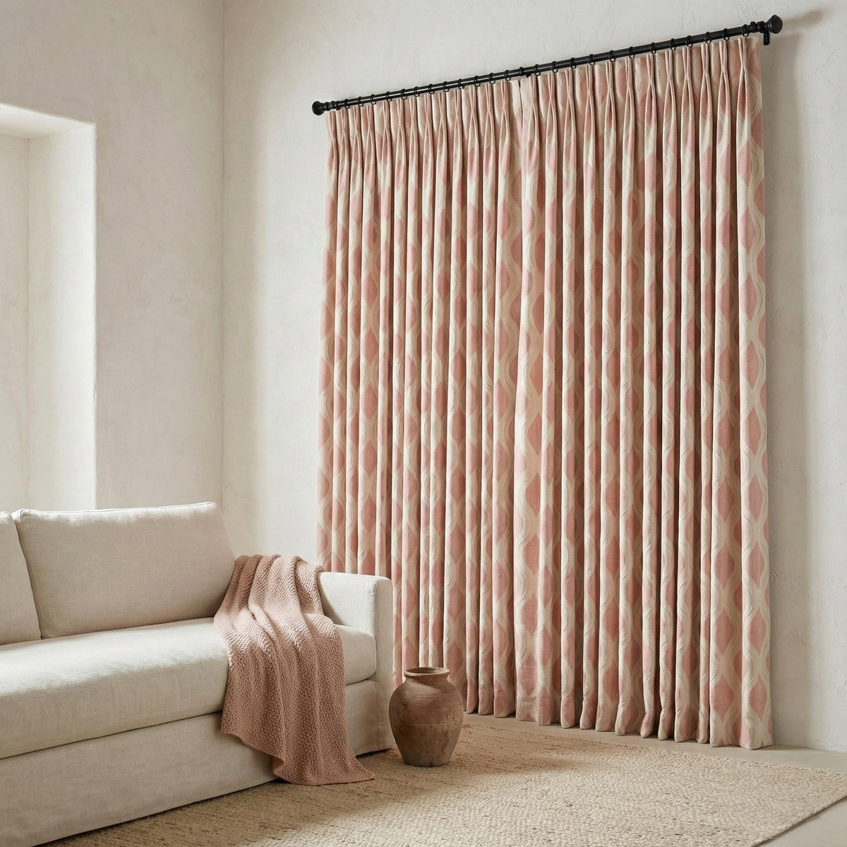Blush Pink Linen Curtains: Embroidered Ogee Pattern, Light Filtering — image 9
